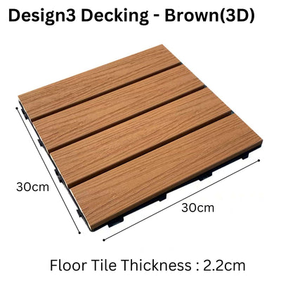 Wooden Plastic Interlocking Decking Tiles (Design 3 Brown)