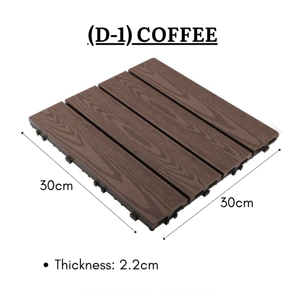 Wooden Plastic Interlocking Decking Tiles (Design 1 Coffee)