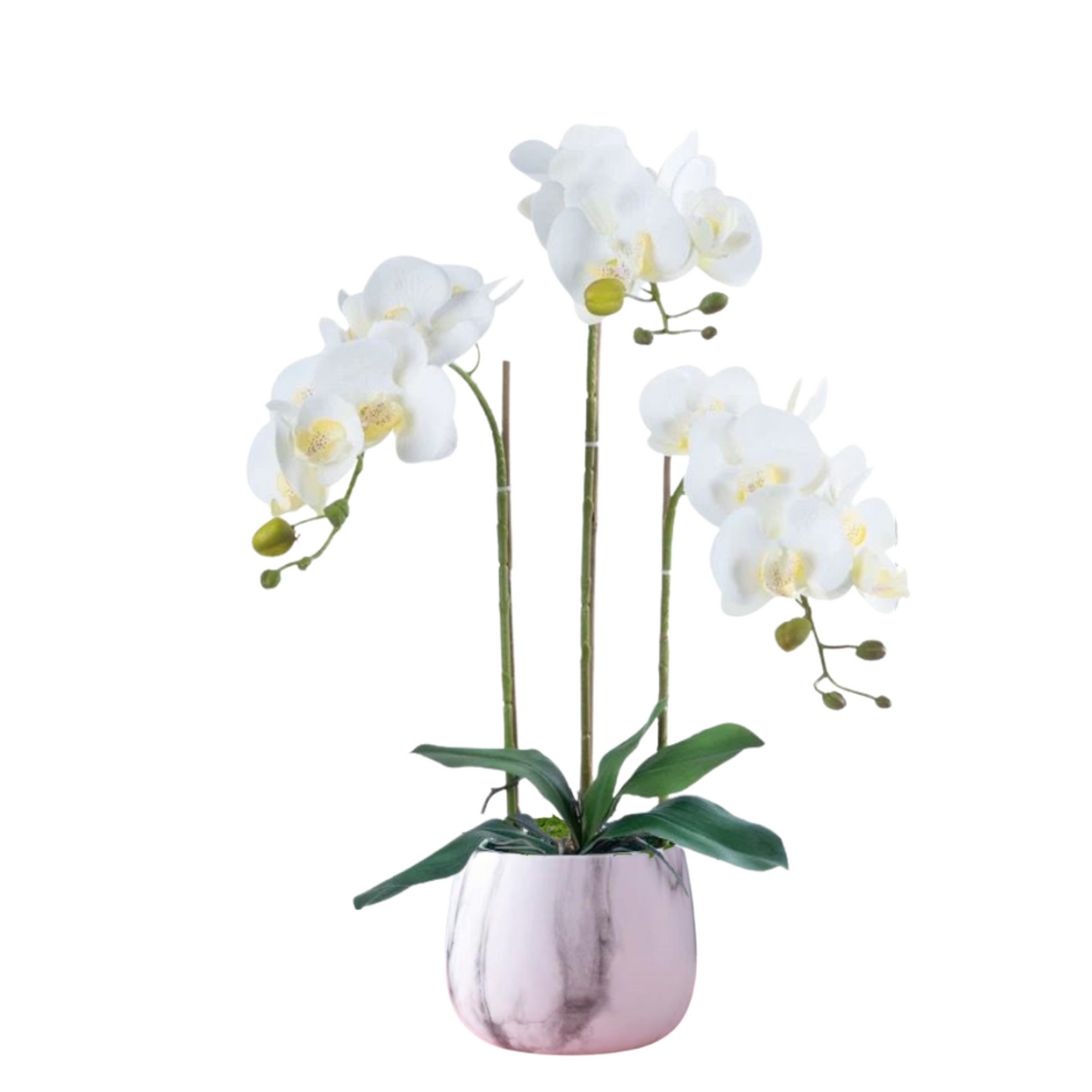 Artificial White Orchid in Ceramic Marble Pot