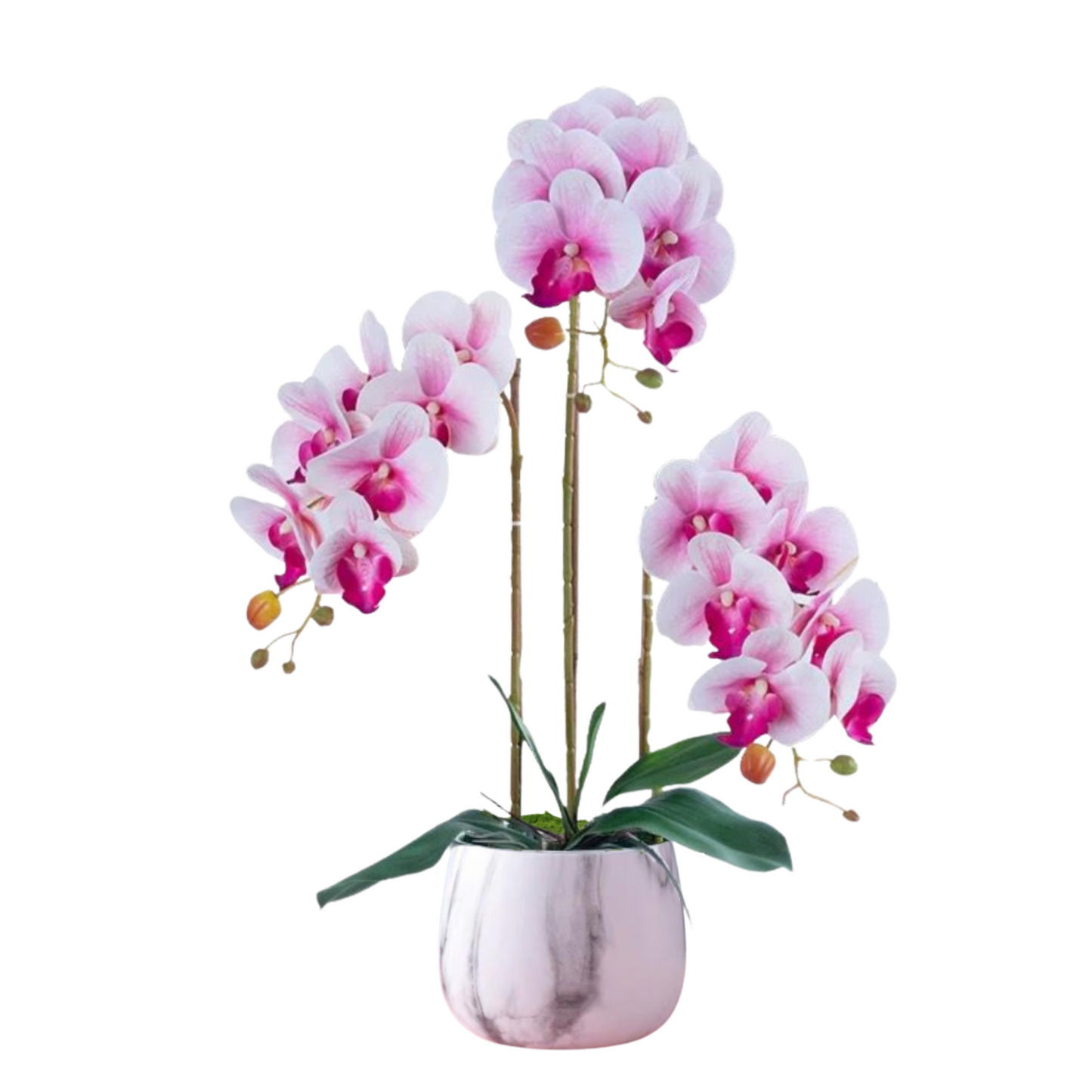 Artificial Pink Orchid in Ceramic Marble Pot