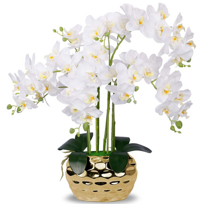 Artificial Orchid in Pot - Hammered Gold (44cm)