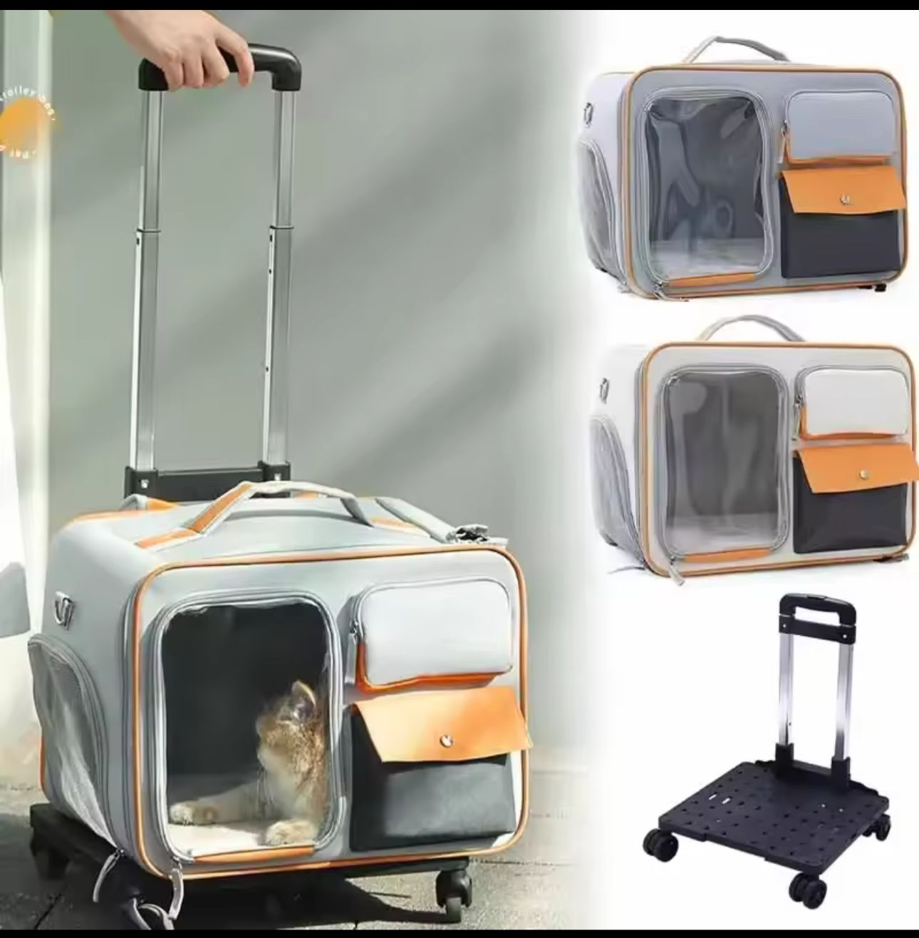 Rolling Pet Carrier Backpack with Wheels For Cat Dog