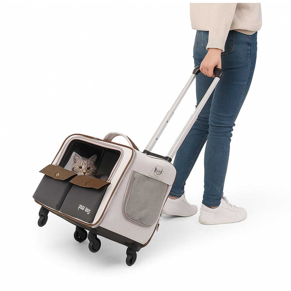 Rolling Pet Carrier Backpack with Wheels For Cat Dog