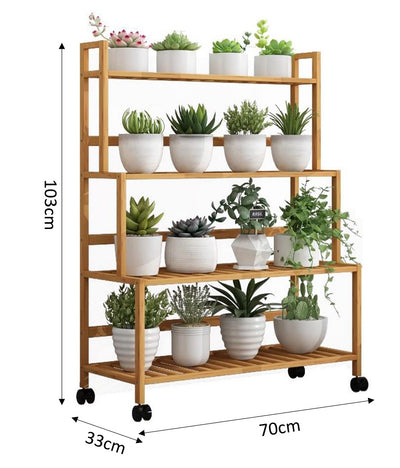 4-Tier Bamboo Plant Rack (Wheels)