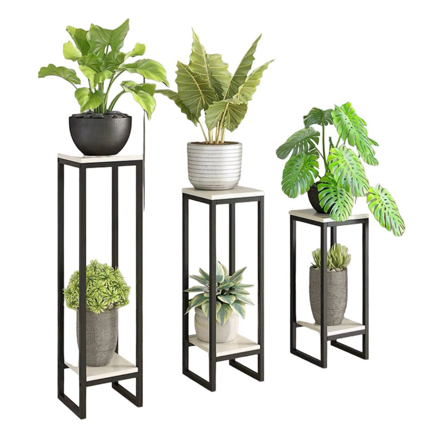 2 tier square plant rack Black