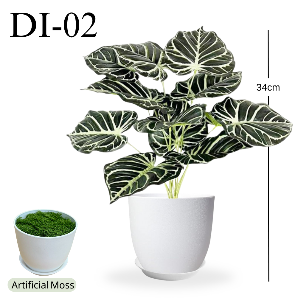 Artificial Fern Leaves in Plastic White Pot (34-36cm)