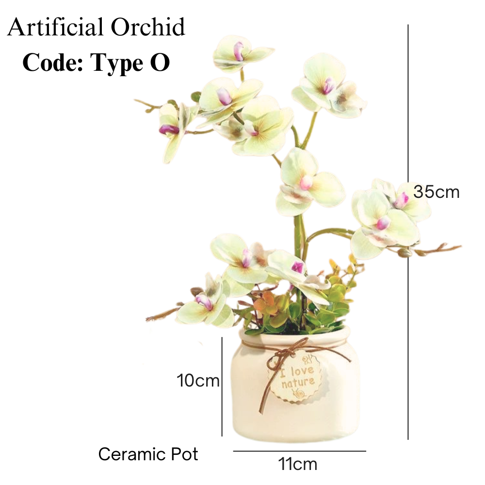 Artificial Orchid In Gentle Cream Yellow Ceramic Pot (35cm)