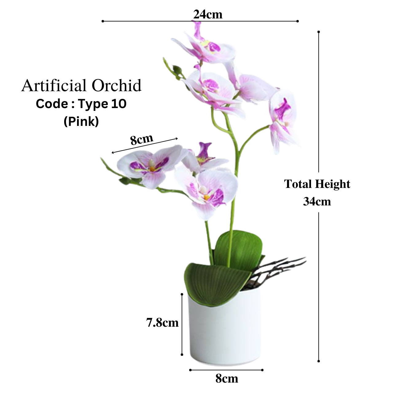 Artificial Orchid in Pot - White (34cm)