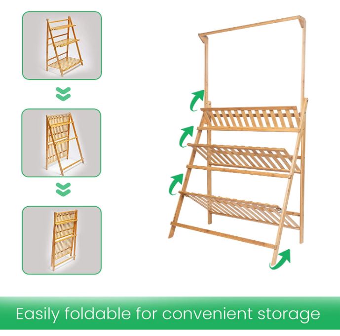 3-Tier Foldable Bamboo Rack Nature Color