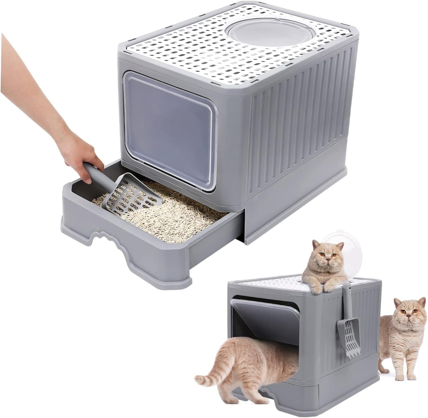 Foldable Enclosed Litter Box with Drawer(35cm)