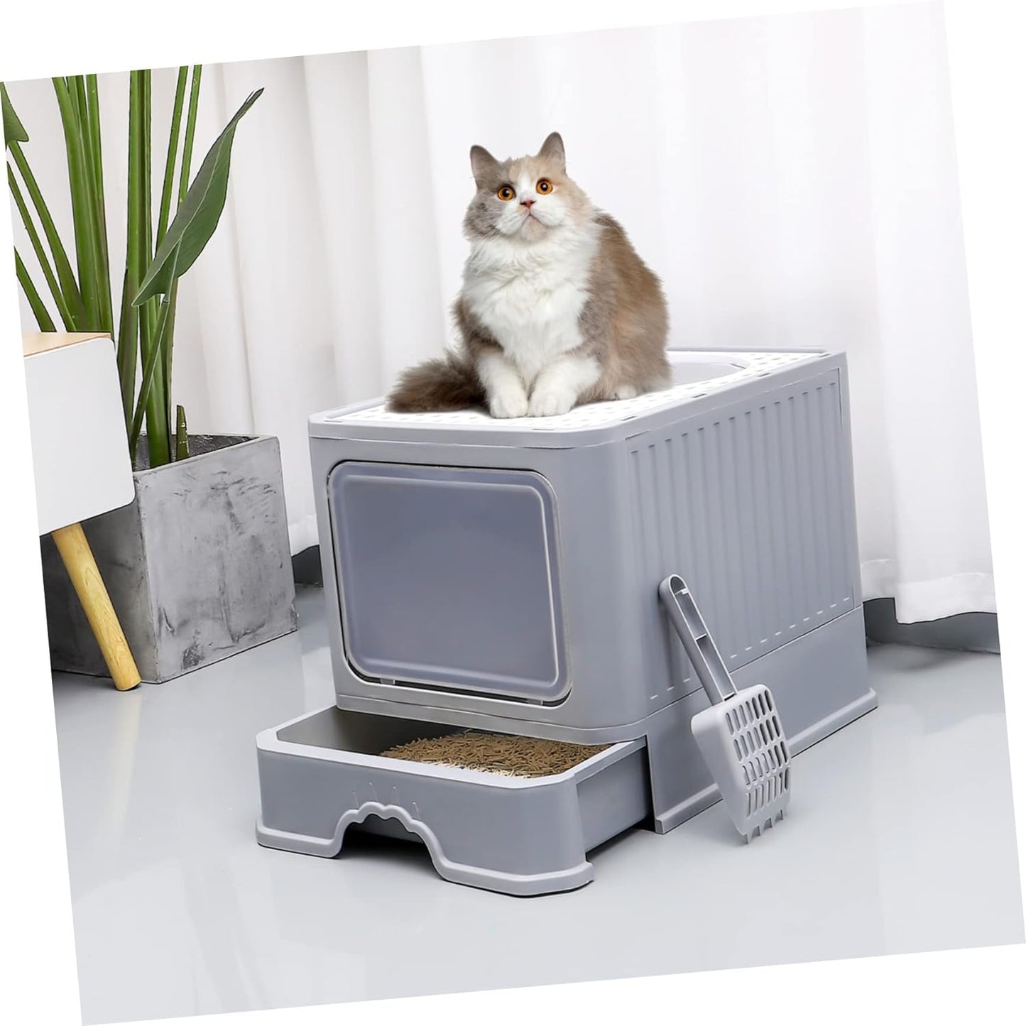 Foldable Enclosed Litter Box with Drawer(35cm)