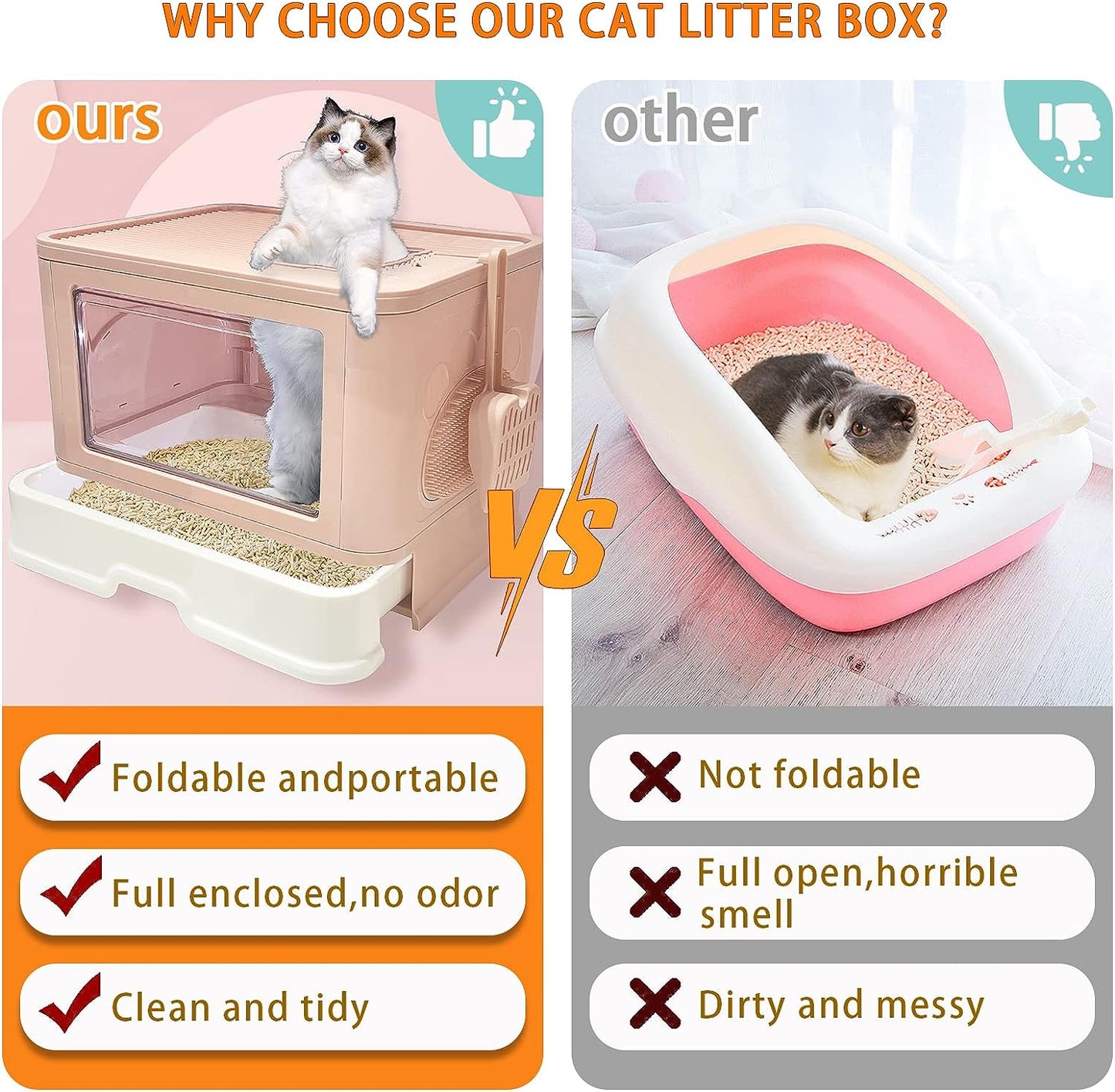 Foldable Top Entrance Litter Box with Drawer(41cm)