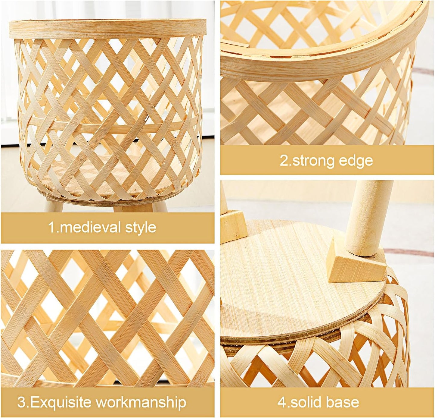 Three Legged Weave Bamboo Basket