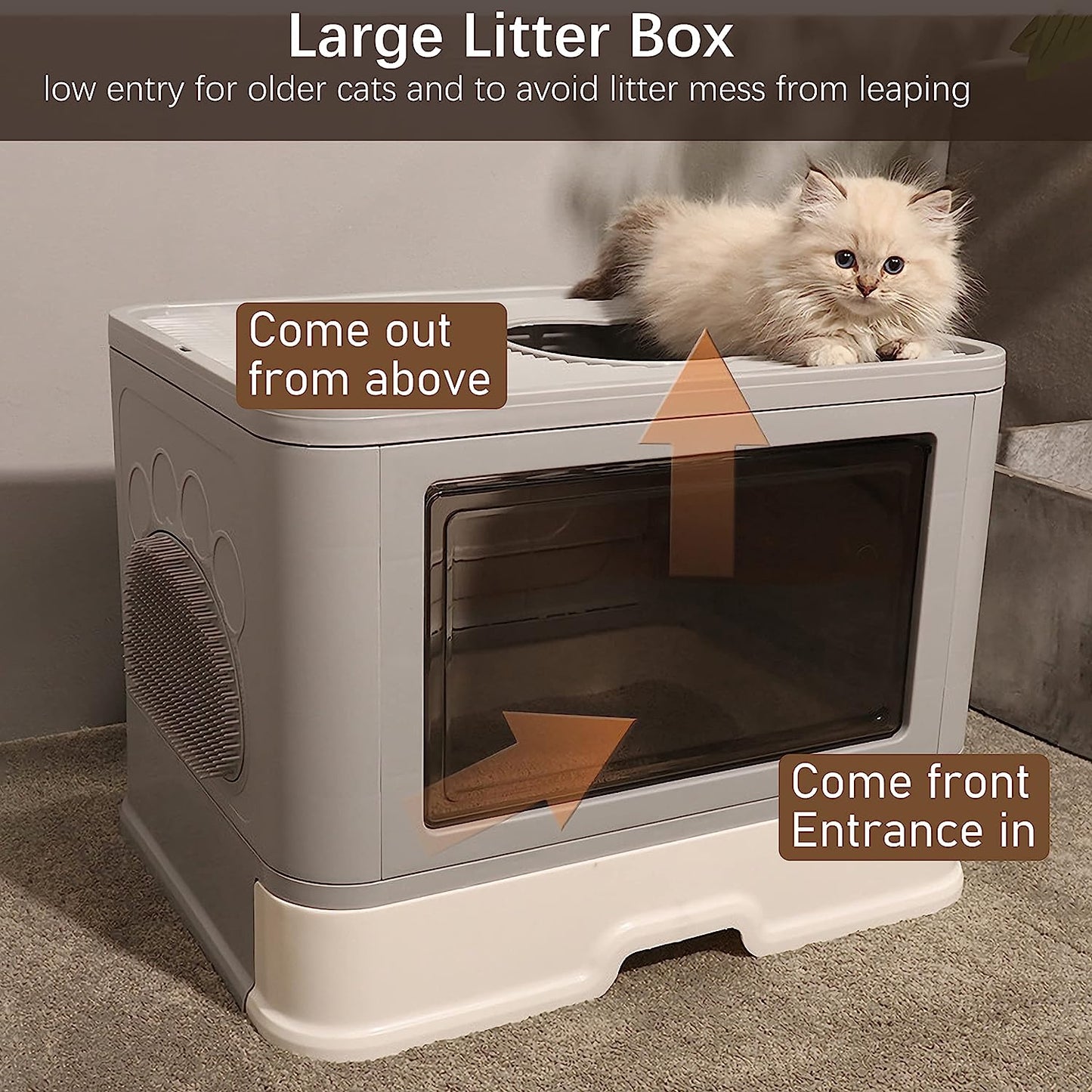 Foldable Top Entrance Litter Box with Drawer(41cm)