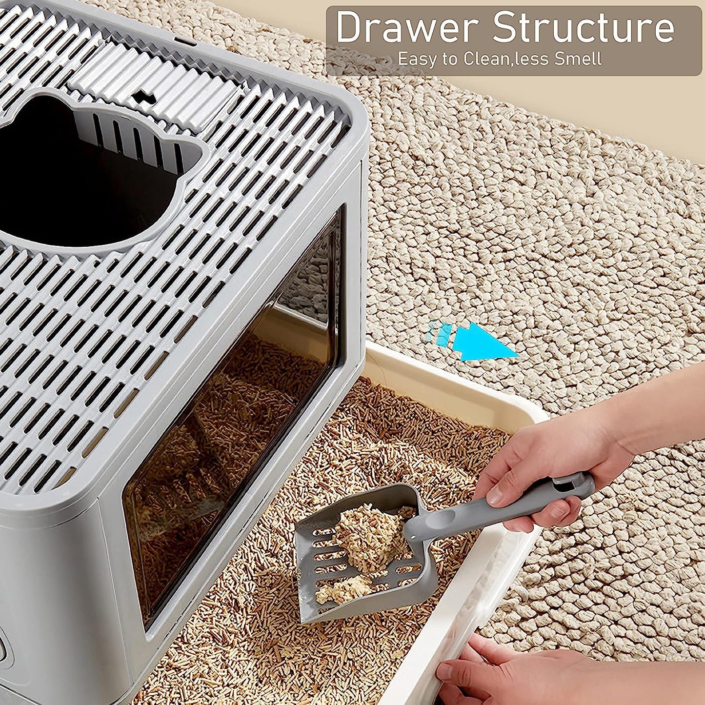 Foldable Top Entrance Litter Box with Drawer(41cm)