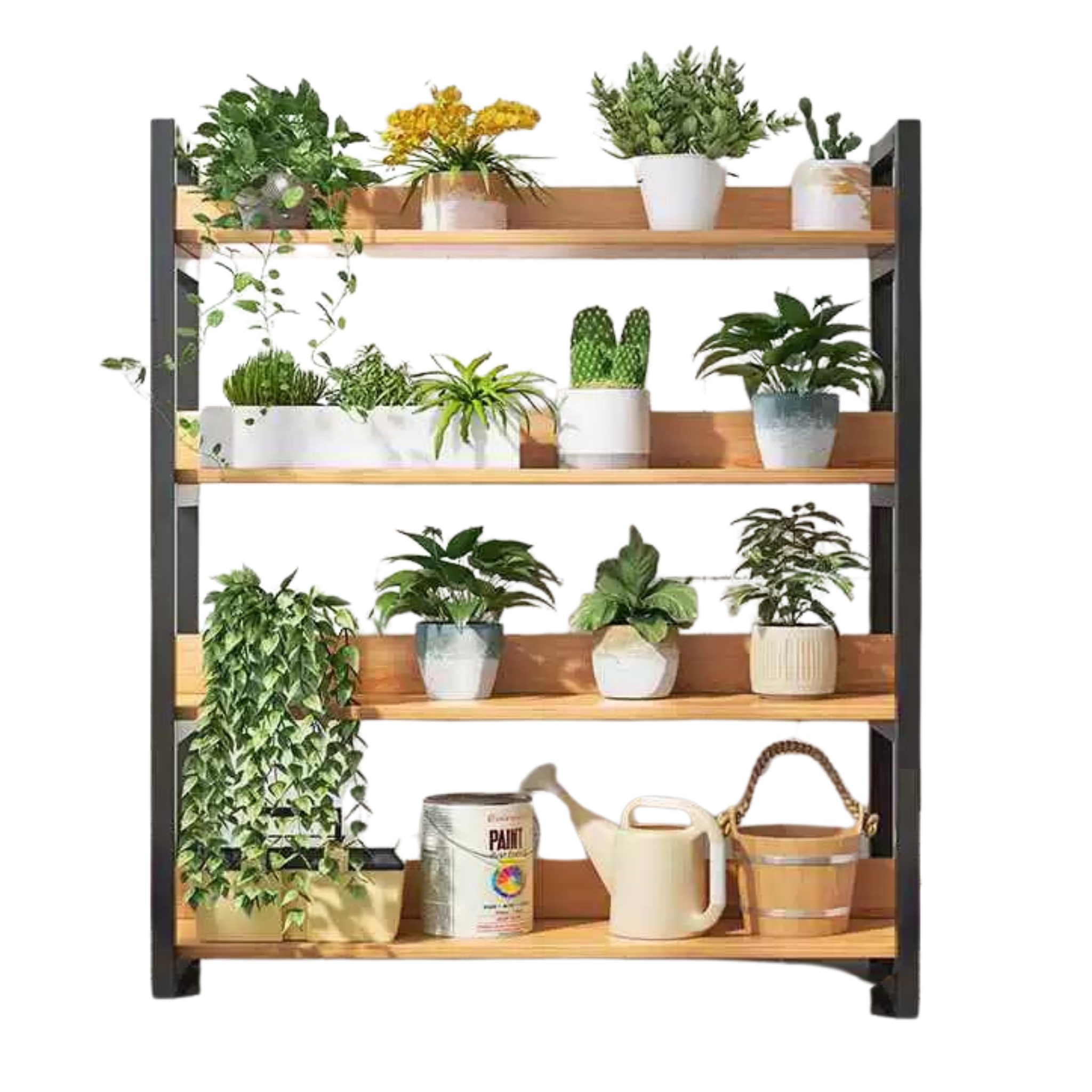 Botanical Rack 4 Tier Wooden Plant Rack (Metal Frame)