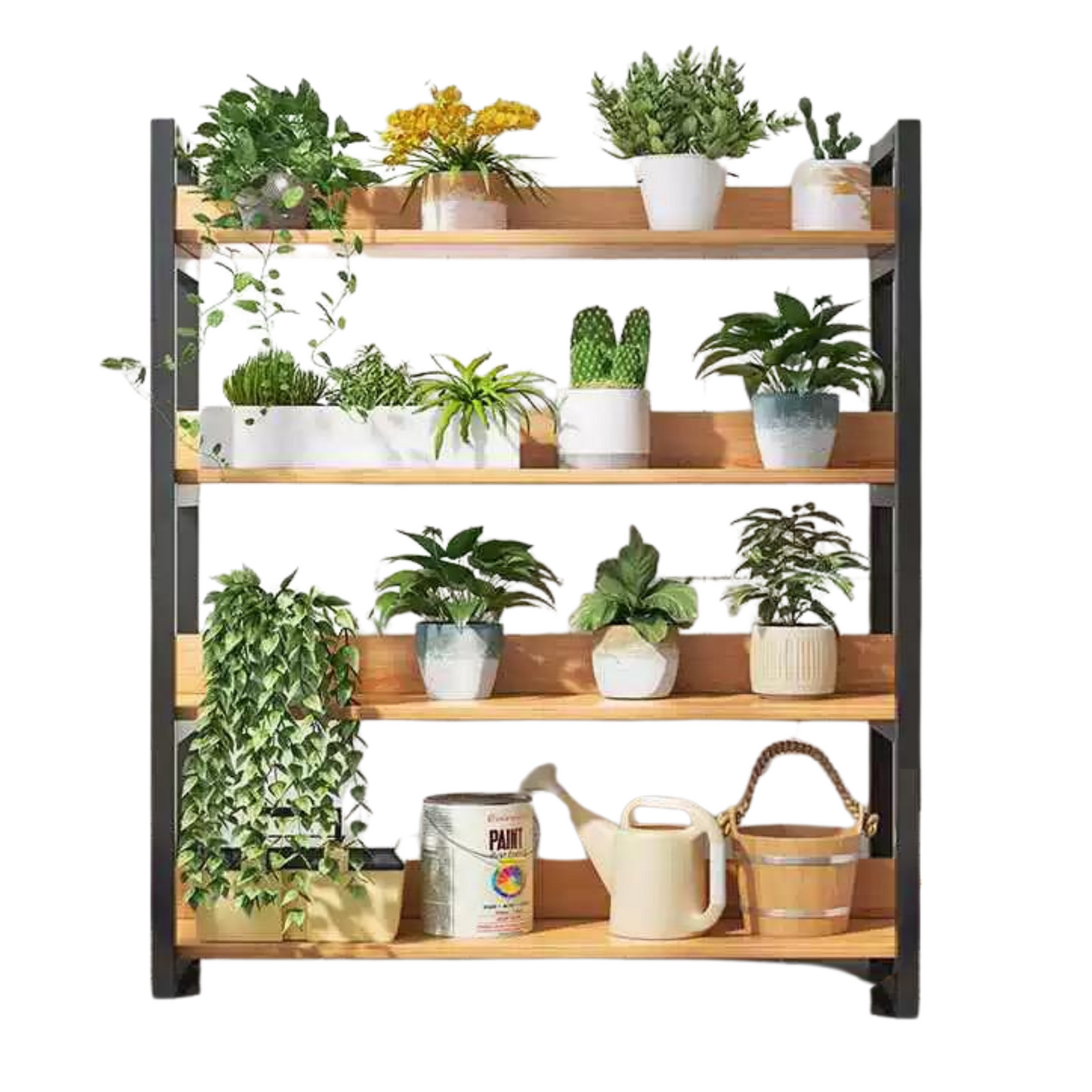 4 Tier Wooden Plant Rack (Metal Frame)