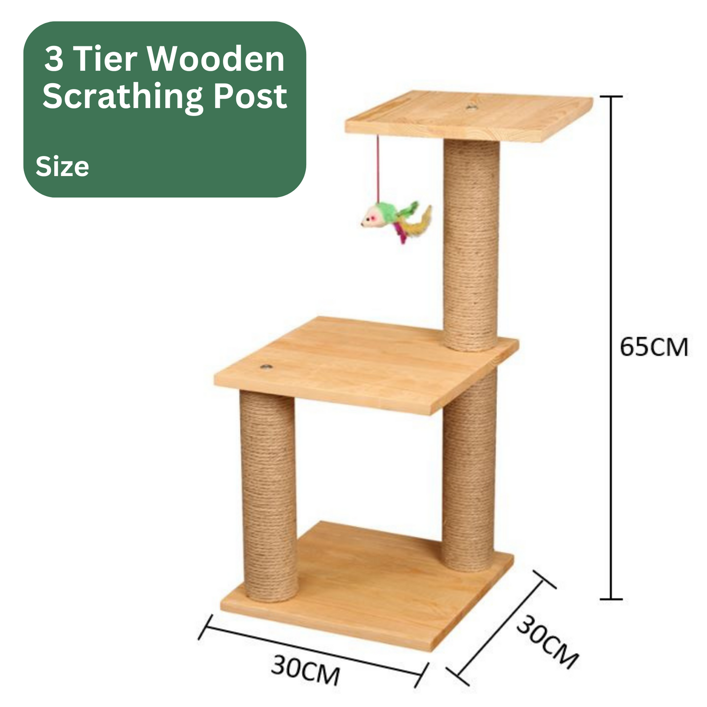 Wood and Sisal Scratcher Post (3 Tier)