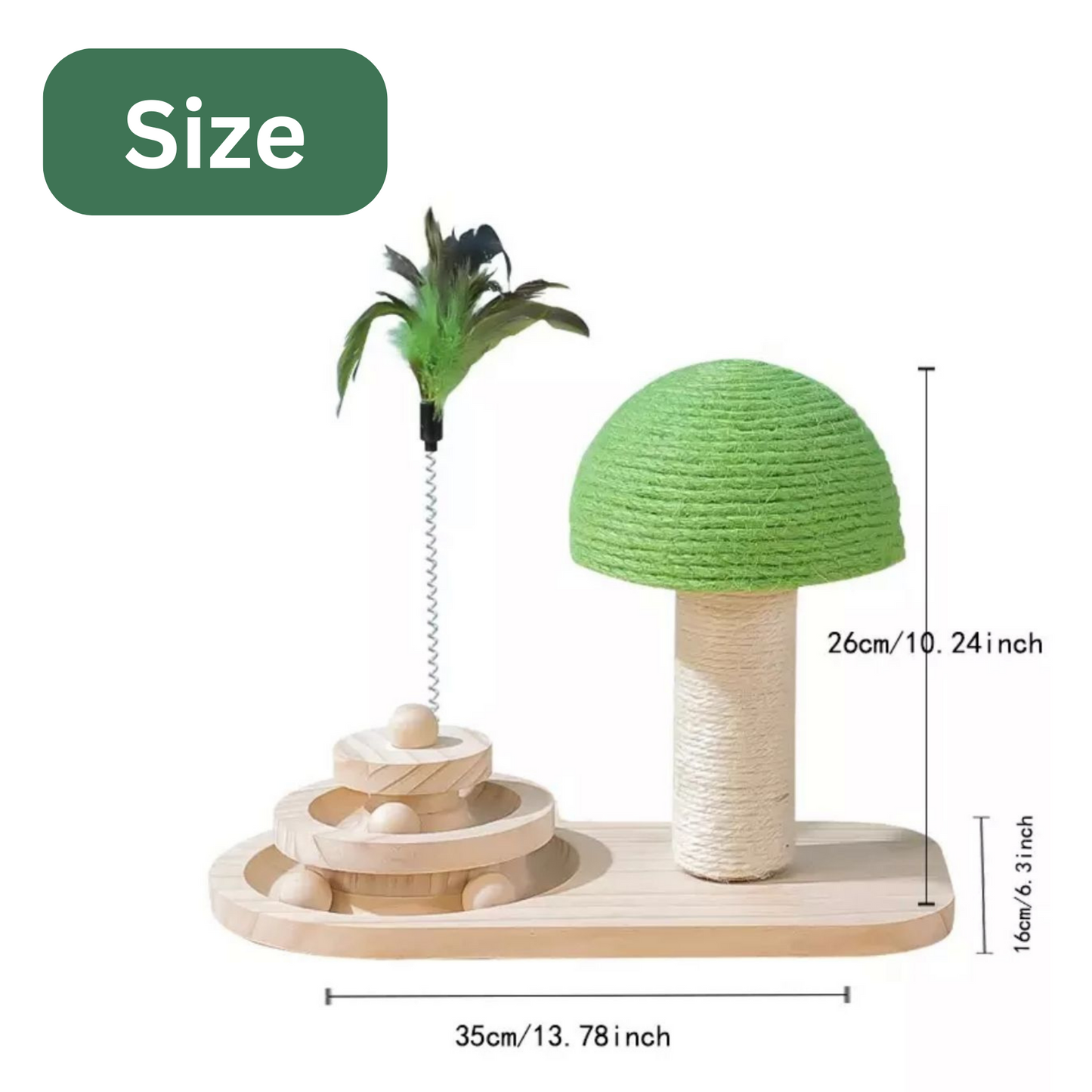 Wooden Sisal Scratcher Post Mushroom Design