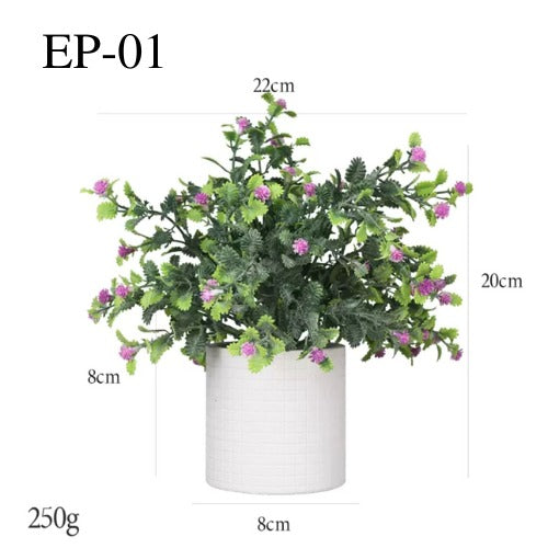 Artificial Small Purple Flower Table Plant in White Pulp Pot