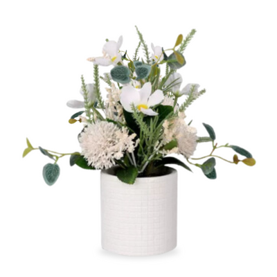 Artificial Small Flower Table Plant in White Pulp Pot