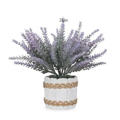 Artificial Small Lavender Table Plant in Cement Pot