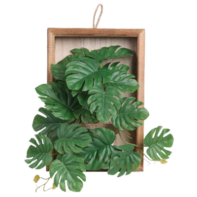 Artificial Monstera Leave Hanging Wooden Frame