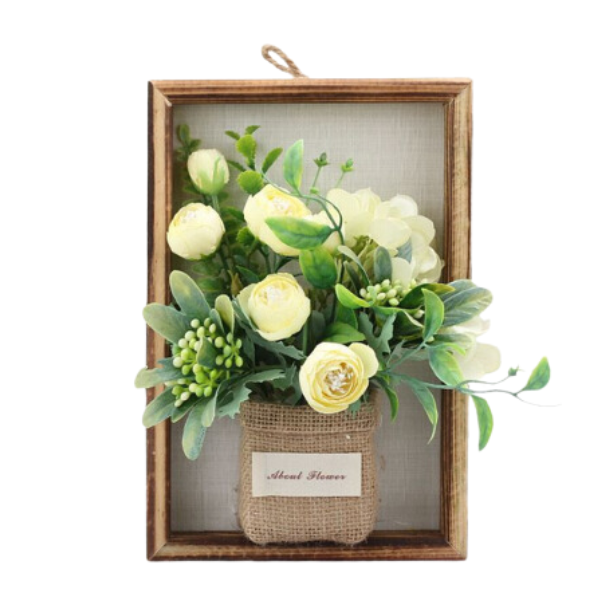 Wooden Roses Frame Artificial Yellow Rose Hanging Wooden Frame