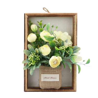 Artificial Yellow Rose Hanging Wooden Frame