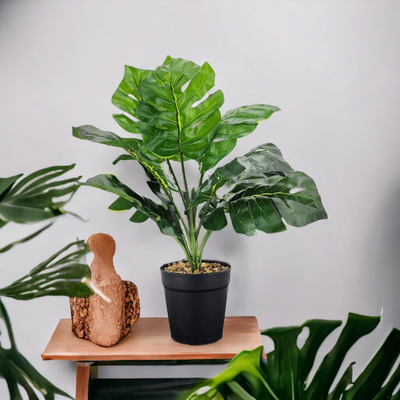 Artificial Small Monstera Potted Plant - Black Pot (32.5cm)