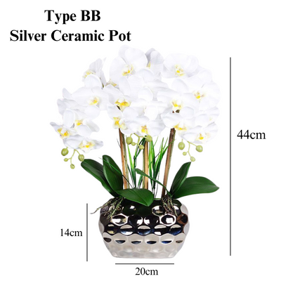 Artificial White Orchid in Pot - Sliver Ceramic Gold (44cm)