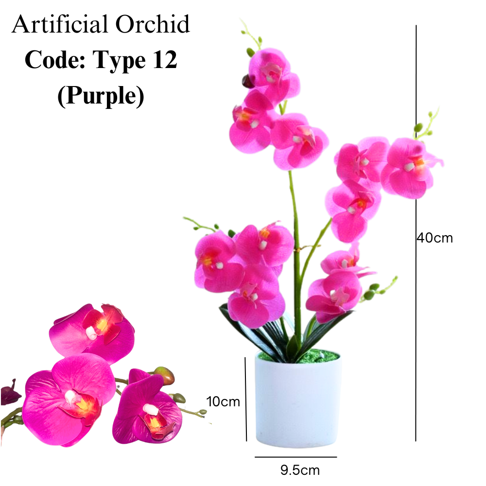 Artificial Orchid in White Plastic Pot - Pink/White/Purple (40cm)