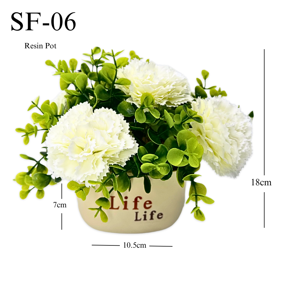 Artificial Small Flower Carnations in Plastic Pot