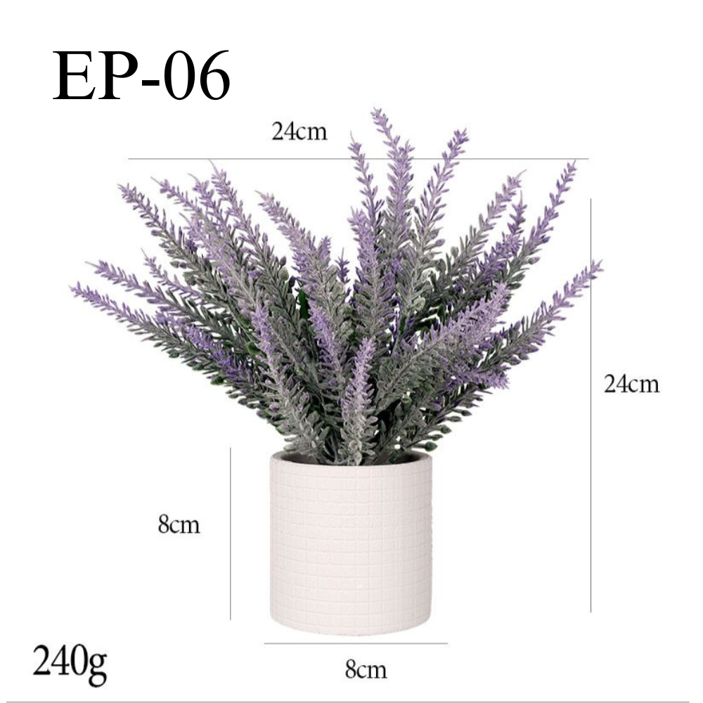 Artificial Small Lavender Table Plant in White Pulp pot