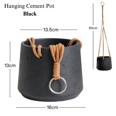 Hanging Cement Pot - Black (60cm)