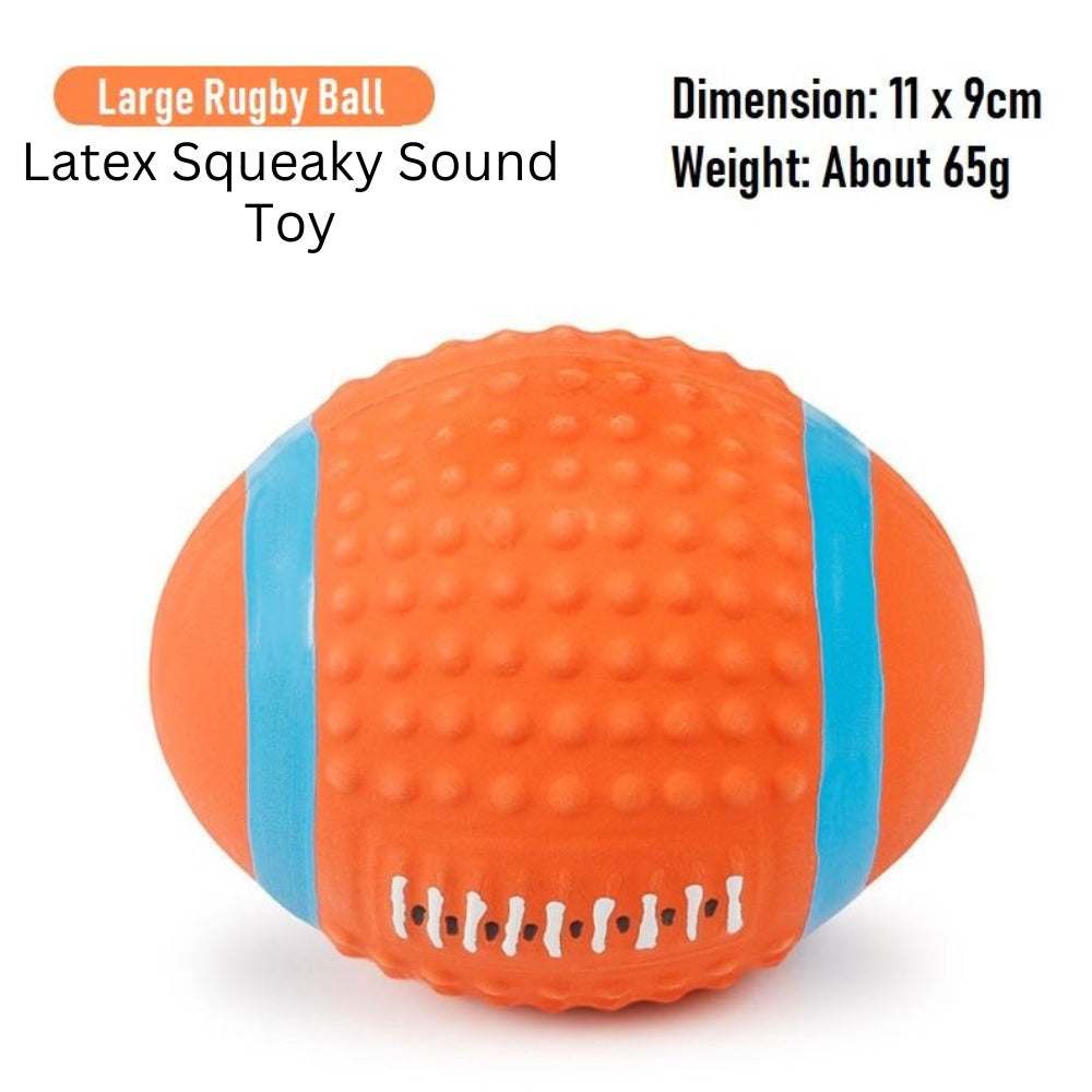 Squeaky Latex Rubber Dog Toy Soft Balls - Rugby Ball