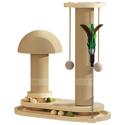 Wooden Sisal Scratcher Post Mushroom Design