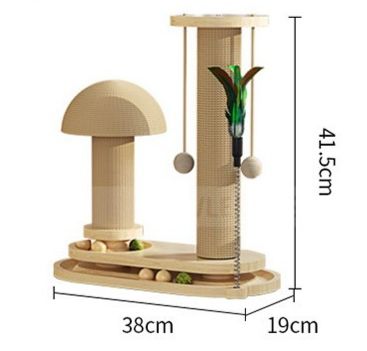 Wooden Sisal Scratcher Post Mushroom Design