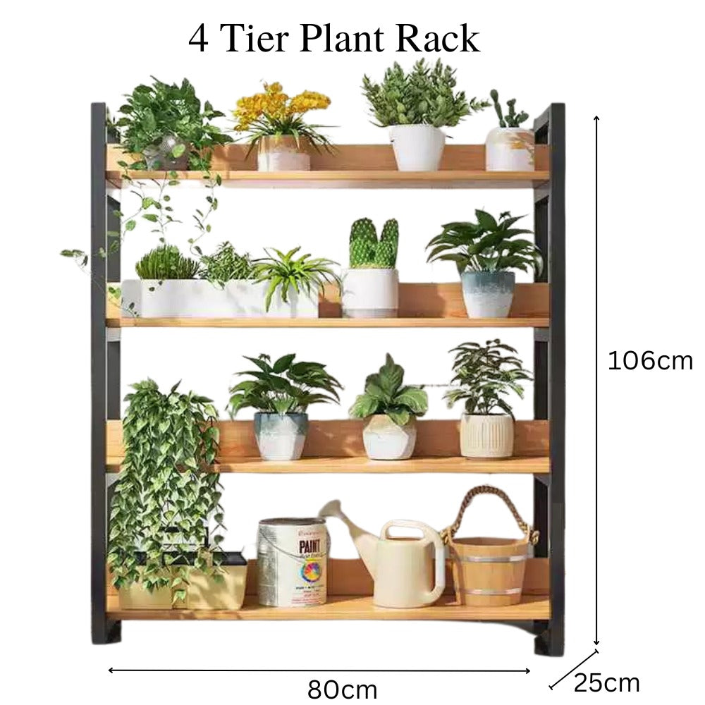 4 Tier Wooden Plant Rack (Metal Frame)