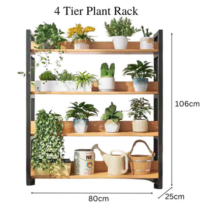 4 Tier Wooden Plant Rack (Metal Frame)
