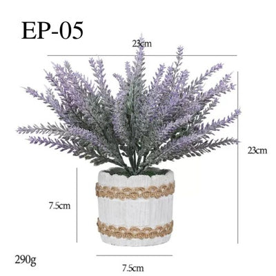 Artificial Small Lavender Table Plant in Cement Pot