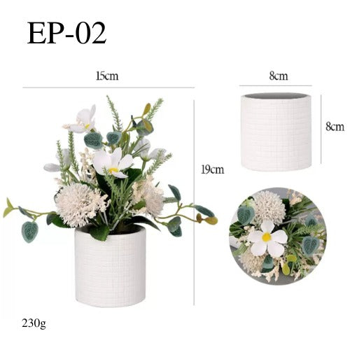 Artificial Small Flower Table Plant in White Pulp Pot