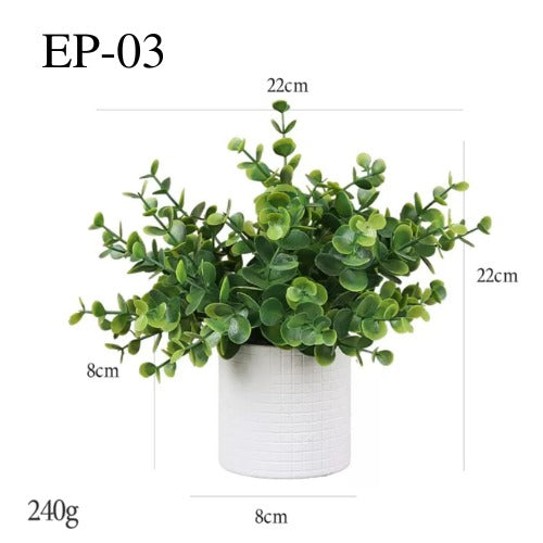 Artificial Small Eucalyptus Table Plant in White Pulp Pot