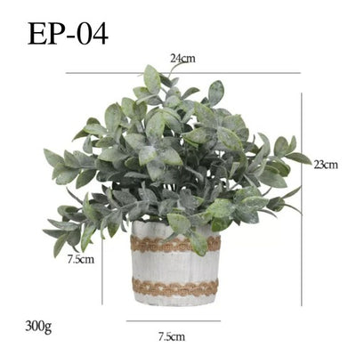 Small Artificial Tea Plant with Frost in Cement Pot