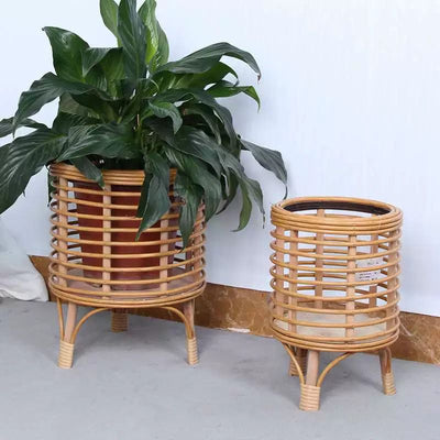 Mid-Century Rattan Planter Stand