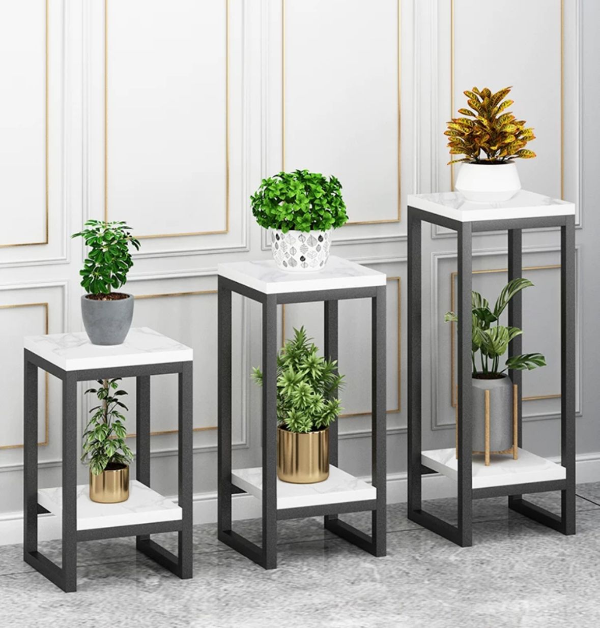 2 tier square plant rack Black