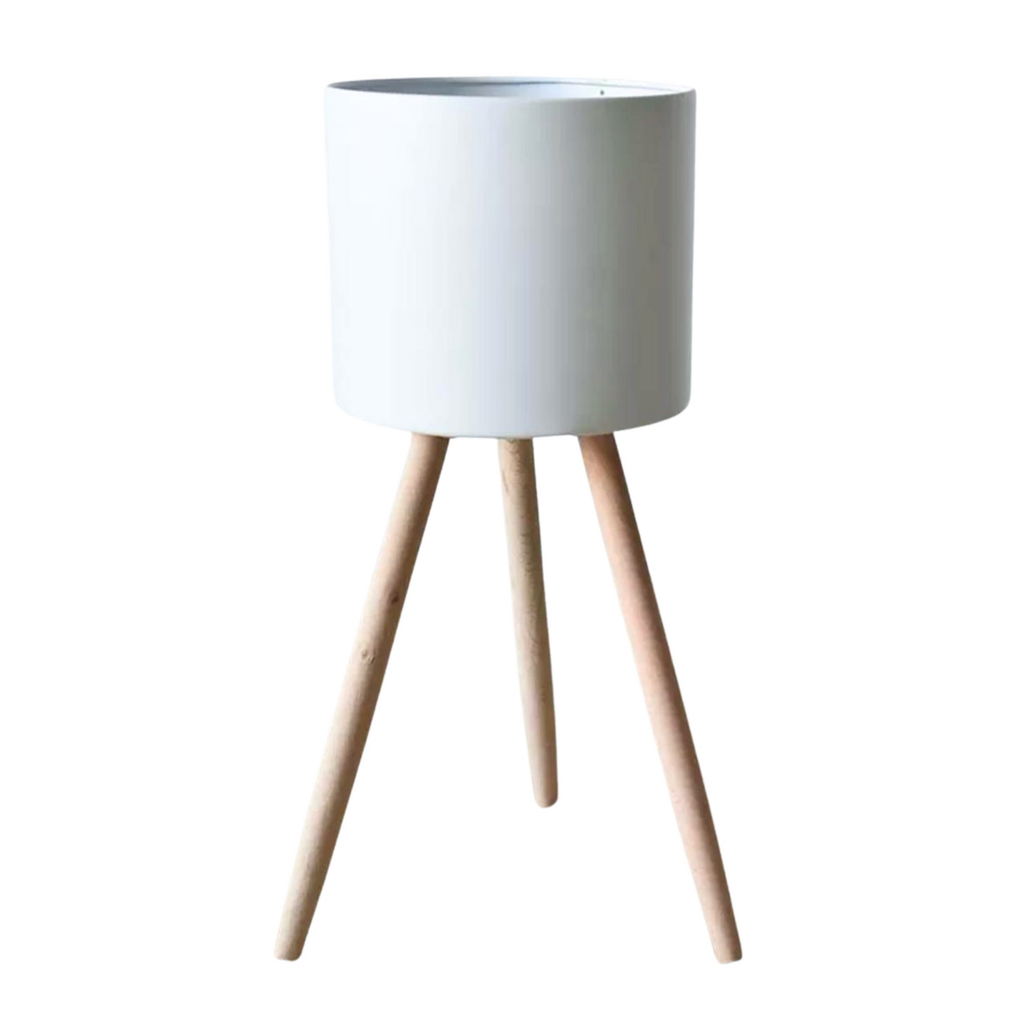 Metal Pot with Wooden Stand (White)