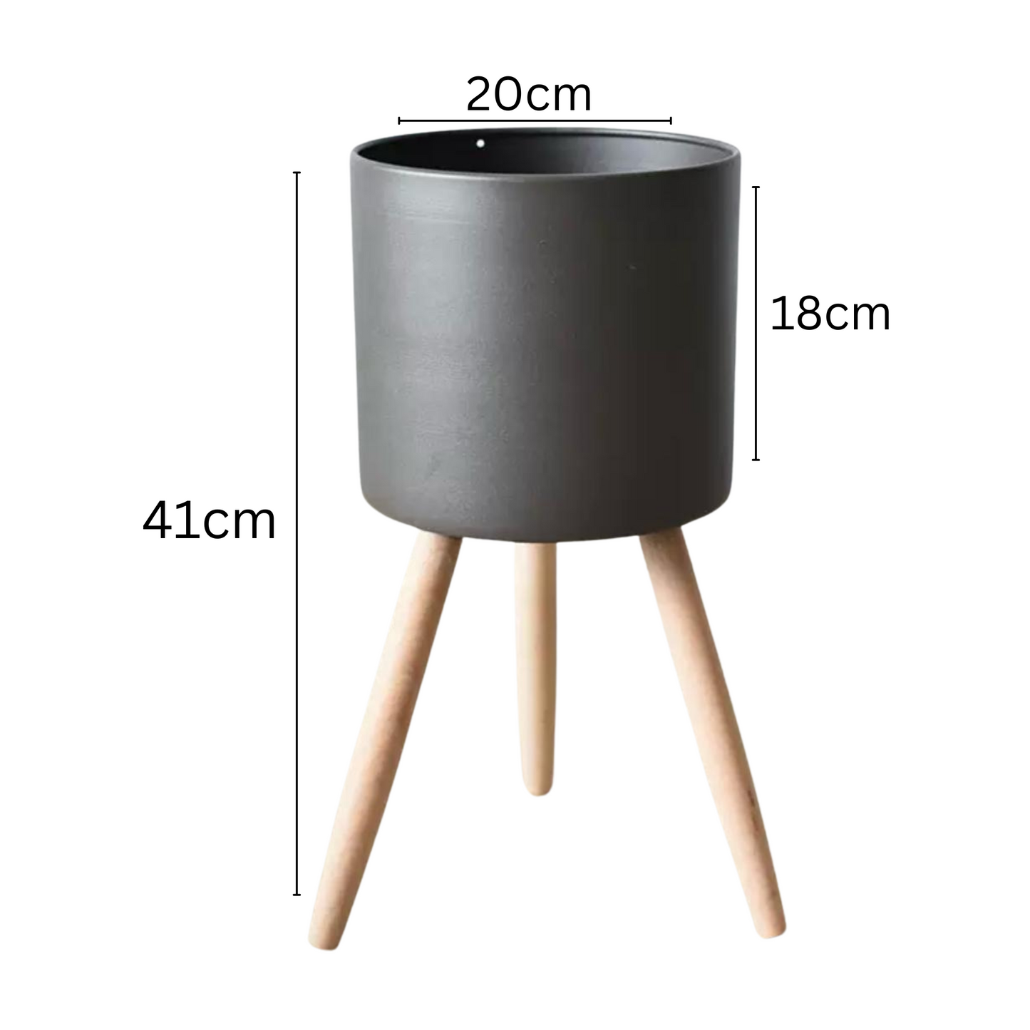 Metal Pot with Wooden Stand (Dark)