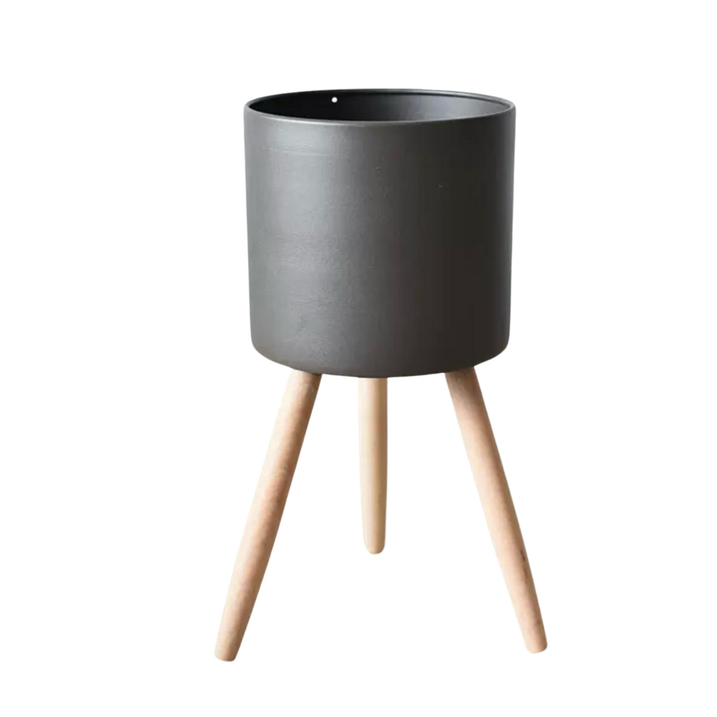 Metal Pot with Wooden Stand (Dark)