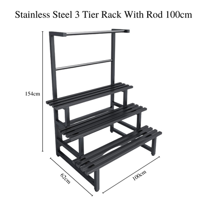 Stainless Steel Plant Rack Black 3 Tier with Rod
